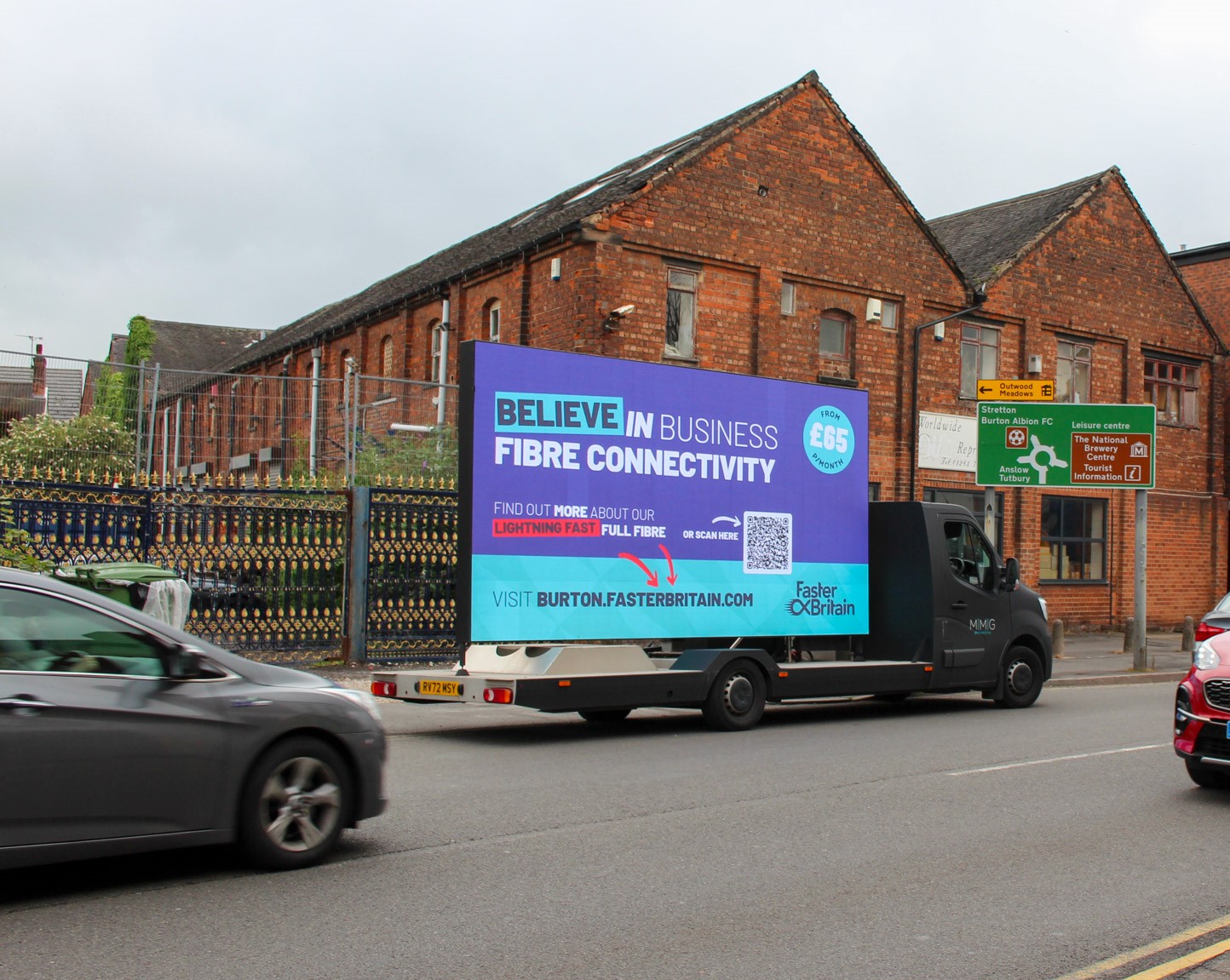 An ad van for the Faster Britain Burton network